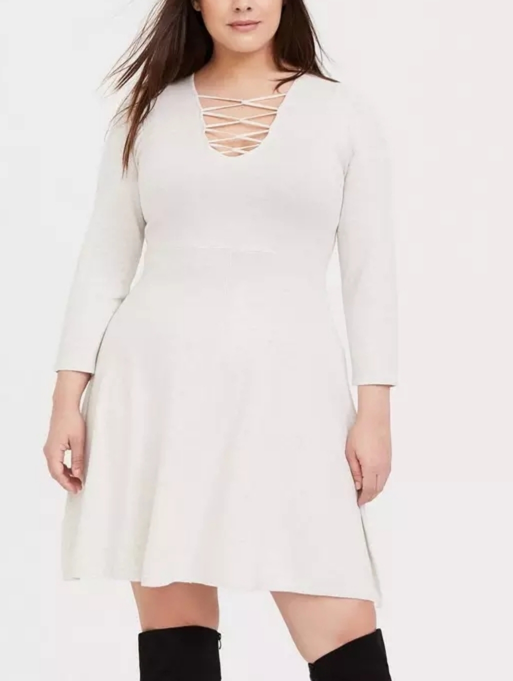Torrid Cream White Strappy Criss Cross Front Rib Knit Mini Skater Dress